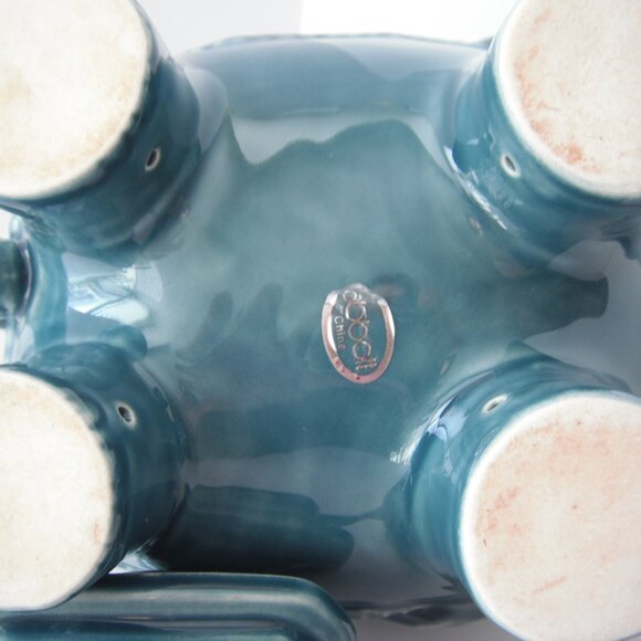 Abbott Collections Elephant Tea Pot Ceramic Trunks Up Green/Blue 7in - Picture 11 of 11